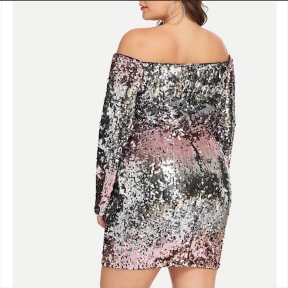 Ombré Sequin Off Shoulder Mini Dress - Picture 4 of 6